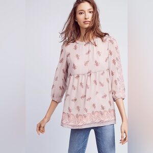 Anthropologie One September Fiora Floral Empire Top, Grey Size XL Pink Blush